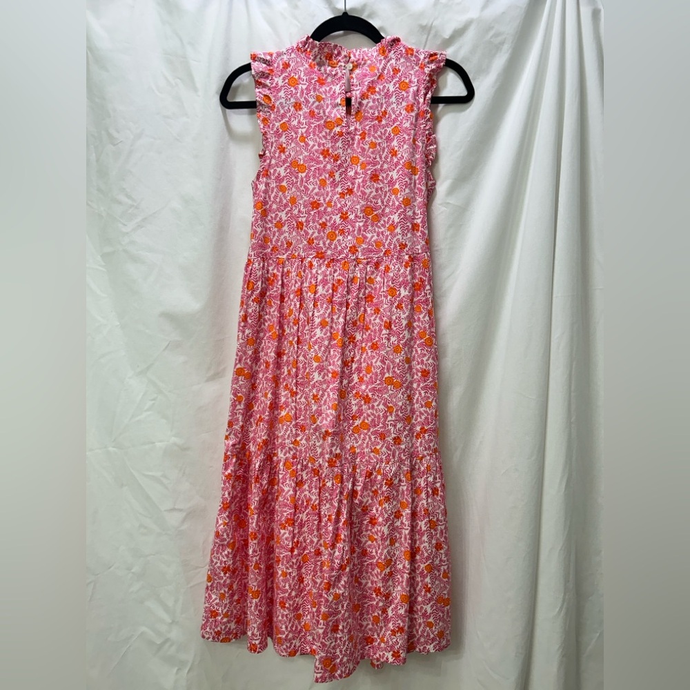 J. Crew Pink Floral Tiered Maxi Dress with Orange Accents - Picture 3 of 5